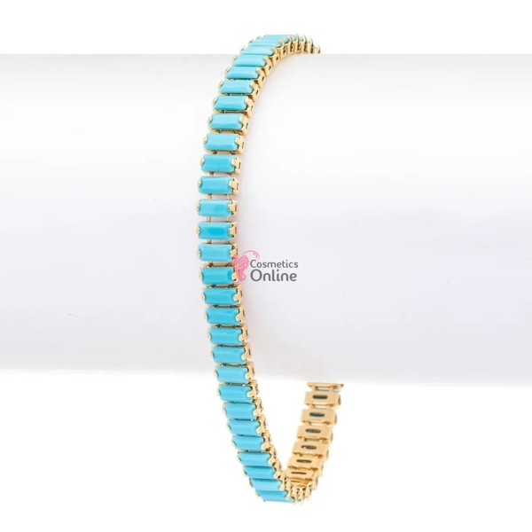 Bratara eleganta de mana BRM019EE Aurie cu cristale din zircon Albastre